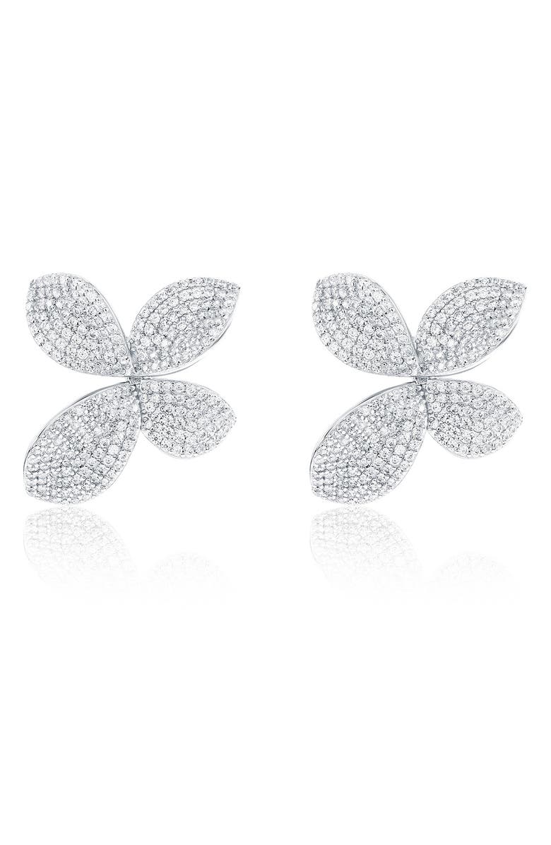 SUZY LEVIAN Pavé Cubic Zirconia Flower Stud Earrings, Main, color, Silver
