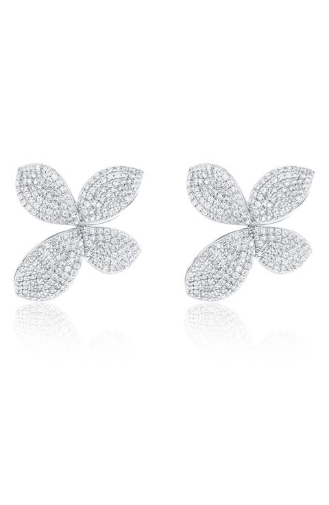 Pavé Cubic Zirconia Flower Stud Earrings