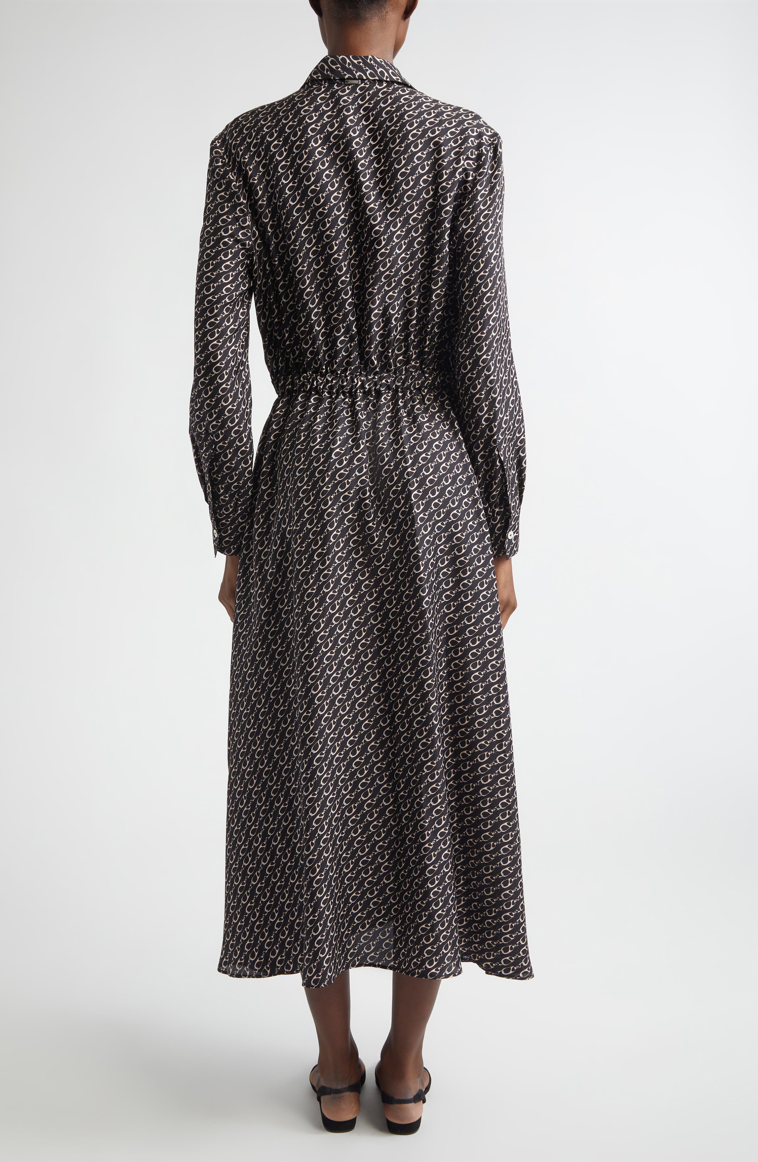 Logo Print Long Sleeve Silk Shirtdress - image 2