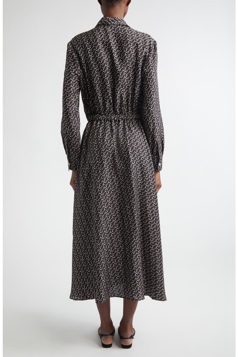 Logo Print Long Sleeve Silk Shirtdress, Alternate, color, BLACK