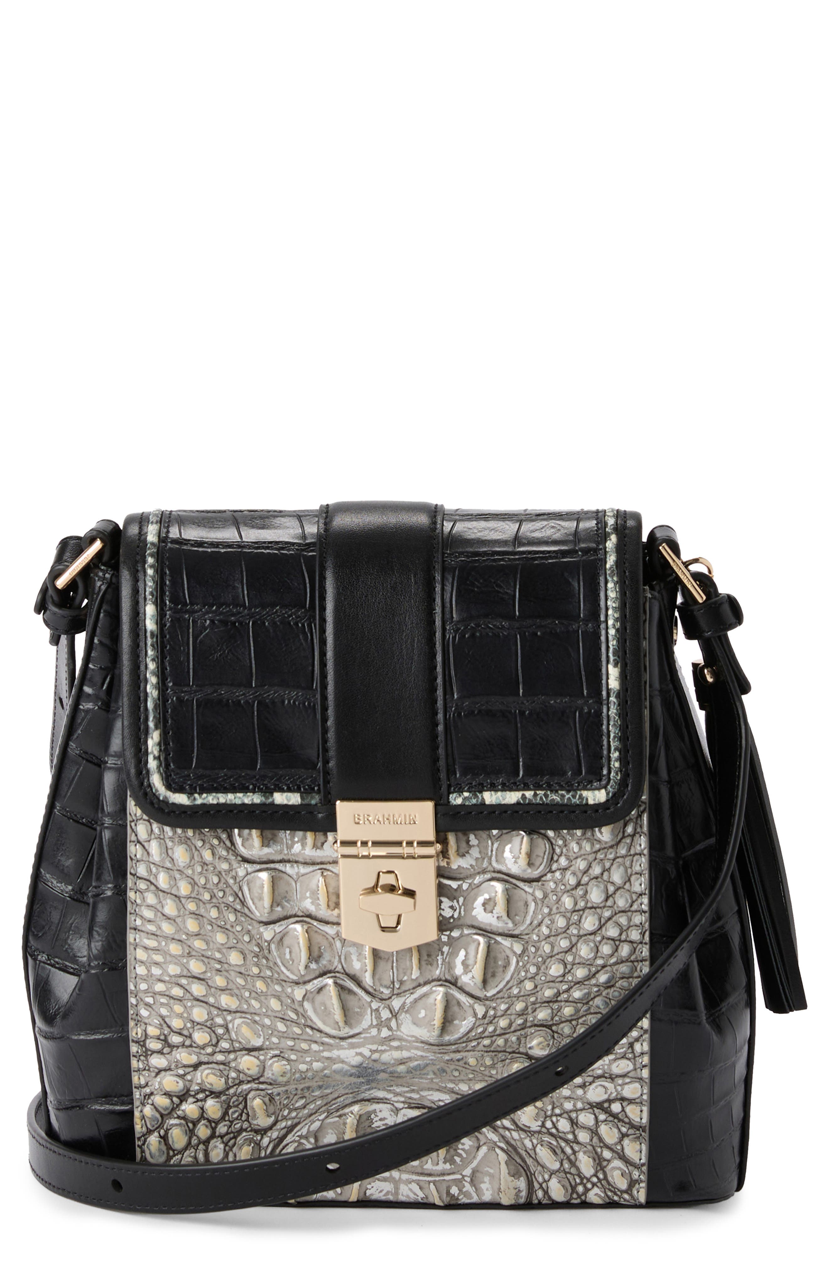 Brahmin Margo Croc Embossed Leather Crossbody Bag in Chrome 