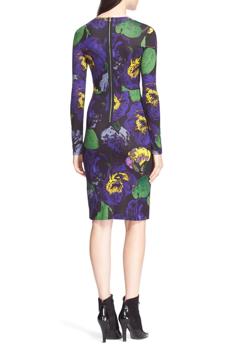 'Eileen' Floral Print Ponte Knit Sheath Dress, Alternate, color, PURPLE/ GREEN
