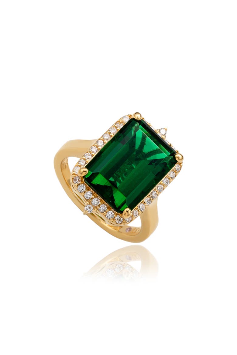 Halo Emerald Cut Cubic Zirconia Ring, Main, color, GREEN