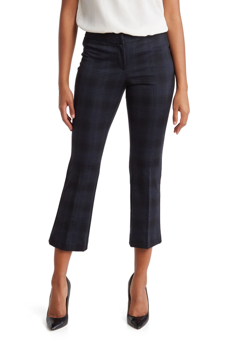 Ponté Plaid Mini Boot Cut Pants, Main, color, BLACK
