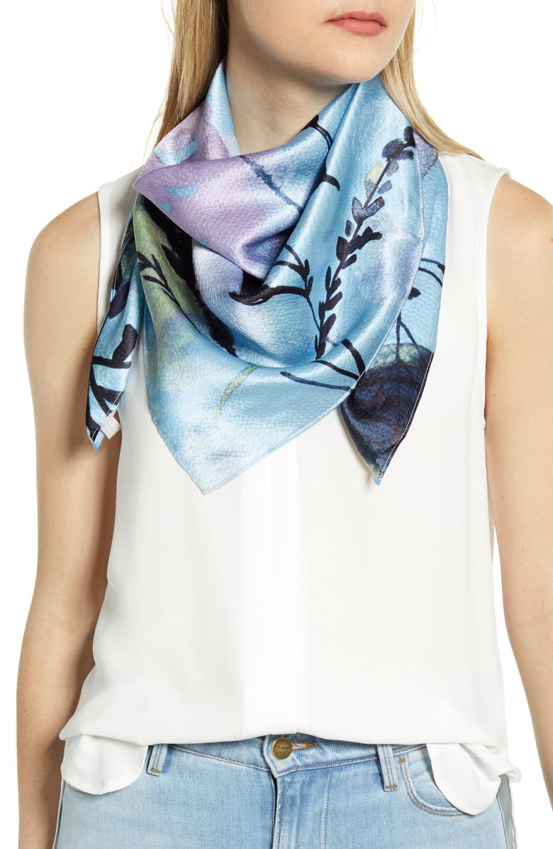 Nordstrom April Floral Print Hammered Silk Square Scarf, Main, color, 