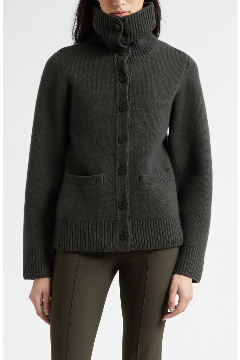 Double Face Wool Blend Turtleneck Cardigan, Main, color, DARK THYME