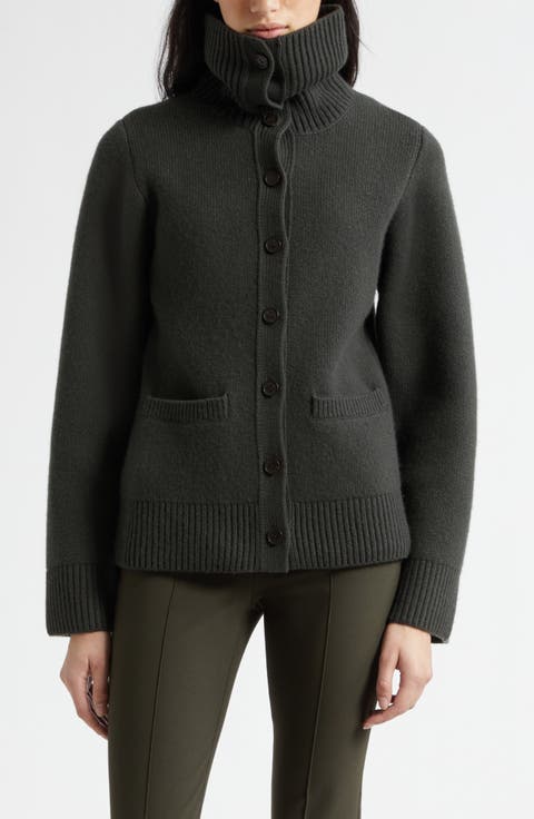 Double Face Wool Blend Turtleneck Cardigan