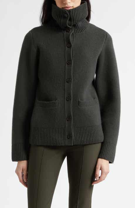 Double Face Wool Blend Turtleneck Cardigan