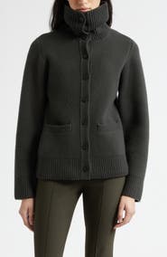 Vince Double Face Wool Blend Turtleneck Cardigan