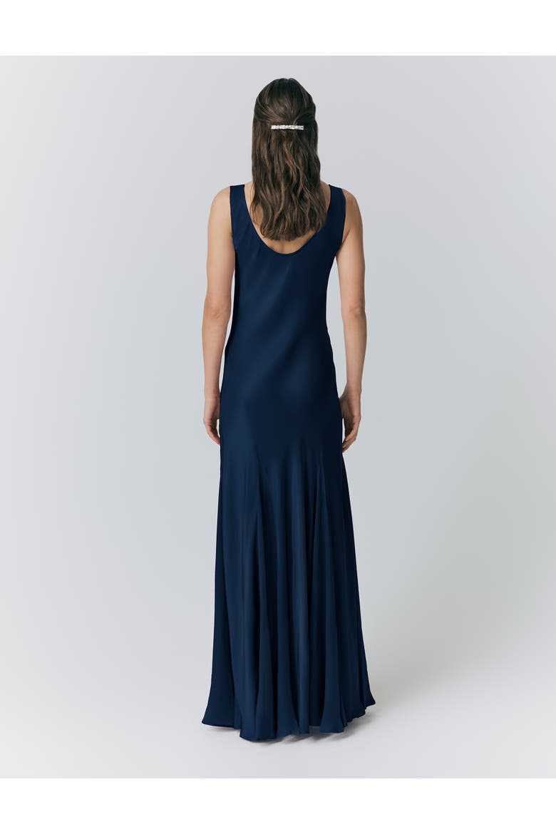 Willow Satin Maxi Sip Dress, Alternate, color, Navy