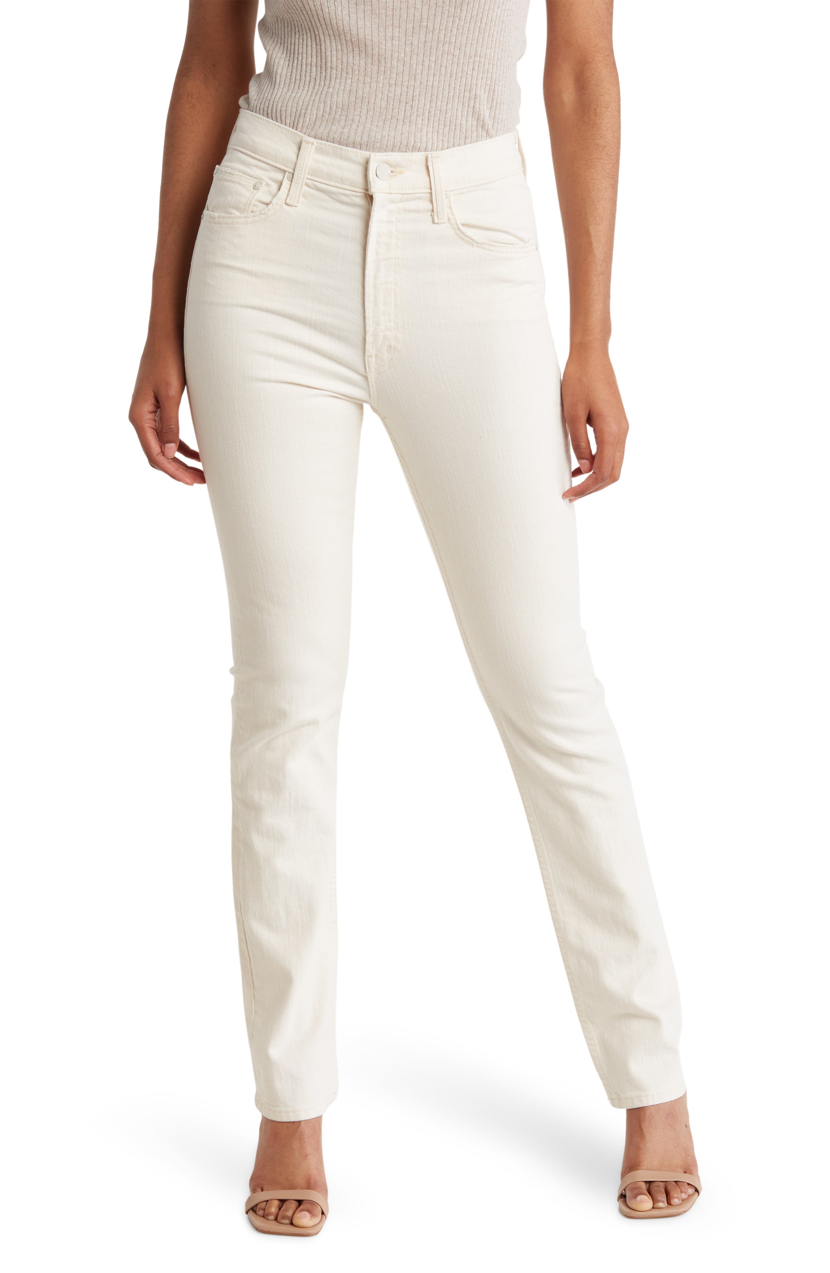 MOTHER High Waist Rider Skimp White Denim Jeans