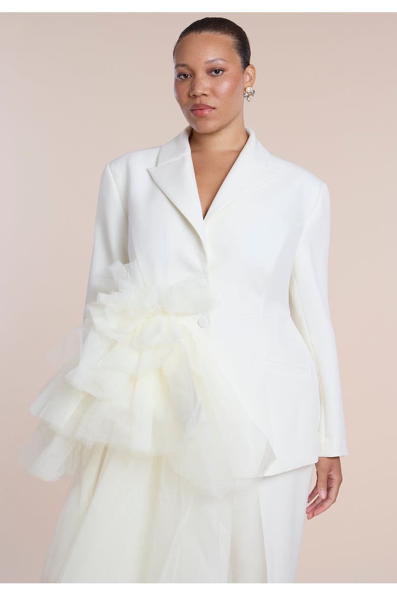 Dramatic Tiered Tulle Blazer, Alternate, color, COCONUT MILK