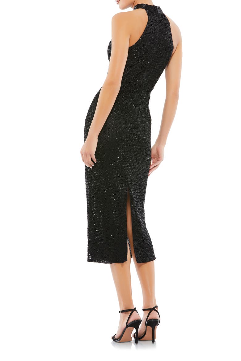 Hand Embellished Faux Wrap Flutter Sleeve Gown, Alternate, color, BLACK