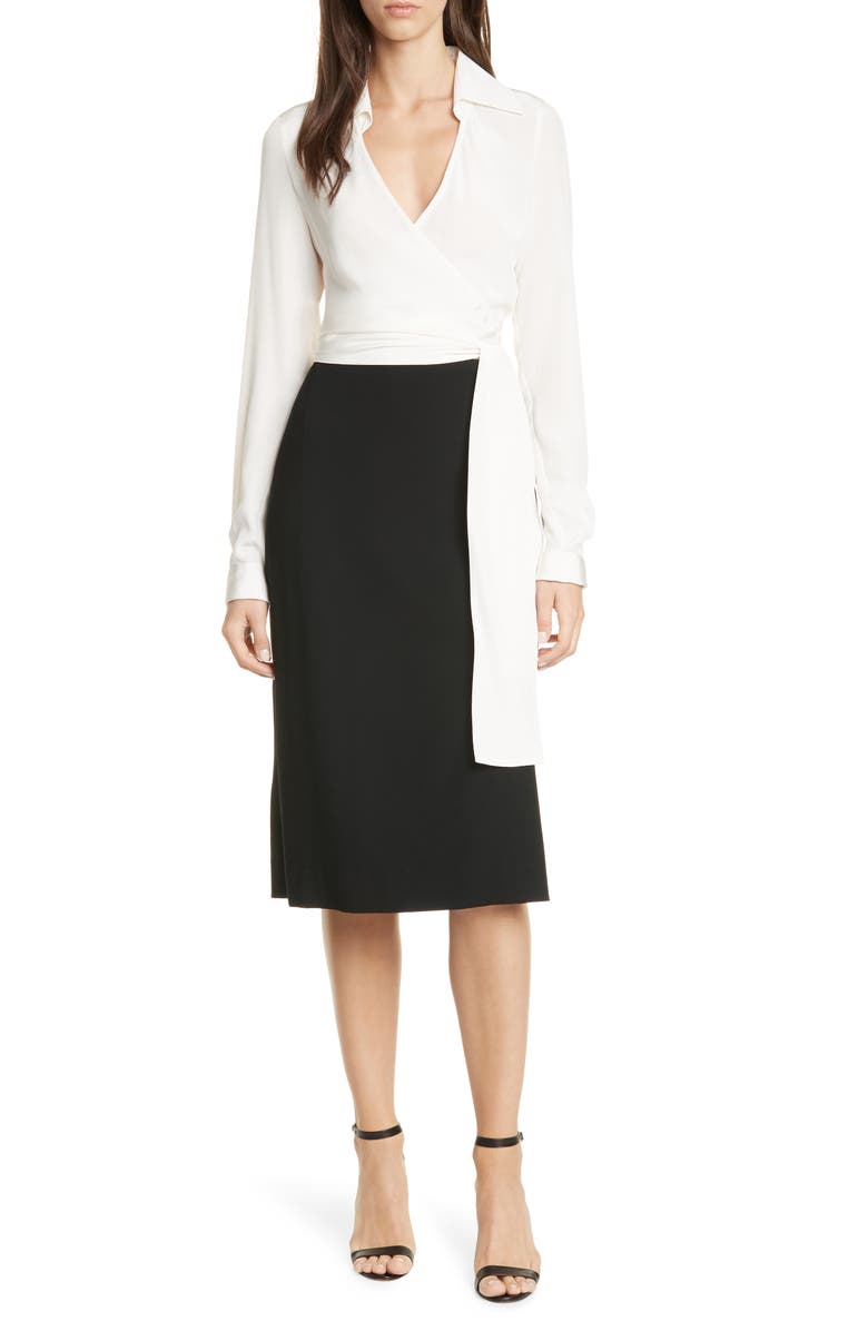 DVF Mila Stretch Silk Sash Wrapped Long Sleeve Dress, Main, color,