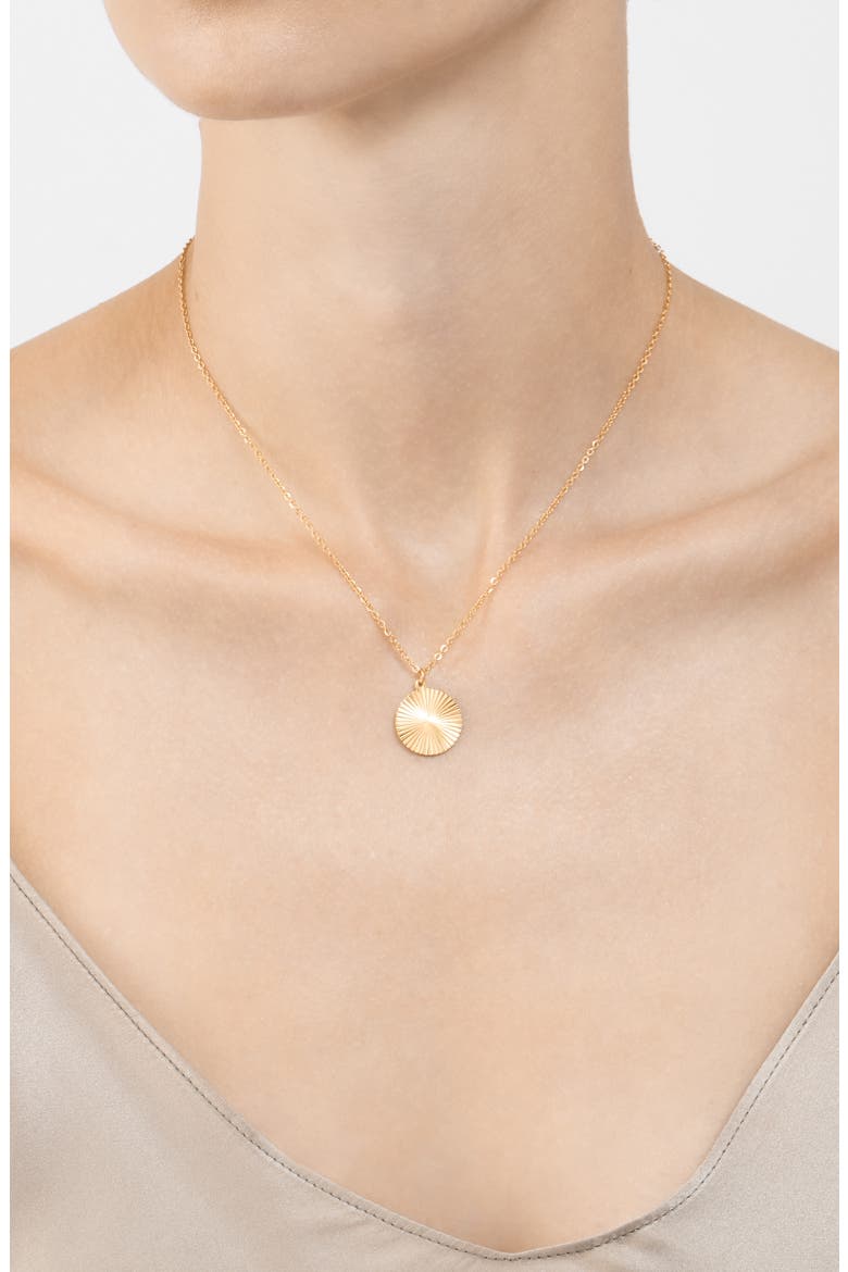 14K Gold Plated Water Resistant Medallion Burst Pendant Necklace, Alternate, color, YELLOW