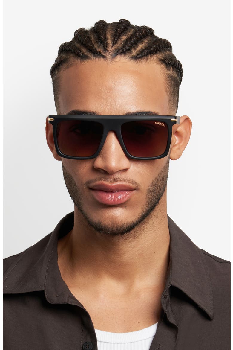 56mm Gradient Rectangular Flat Top Sunglasses, Alternate, color, BLACK GOLD/ BLACK BROWN GREEN