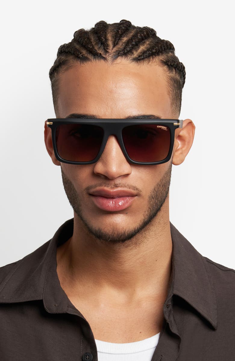 Carrera Eyewear 56mm Gradient Rectangular Flat Top Sunglasses, Alternate, color, Black Gold/ Black Brown Green