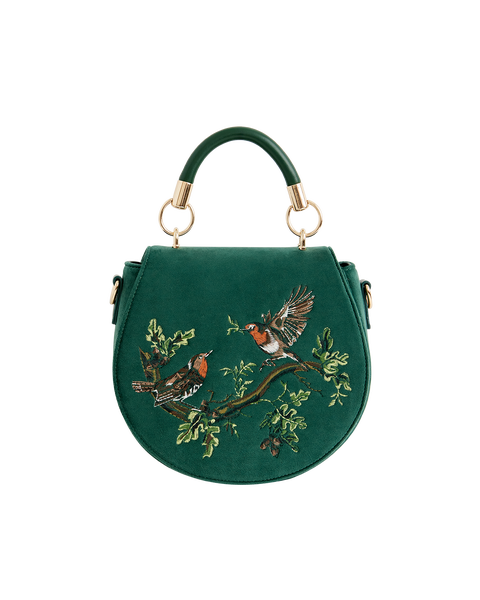 Robin Love Embroidered Saddle Bag Fern Green Velvet