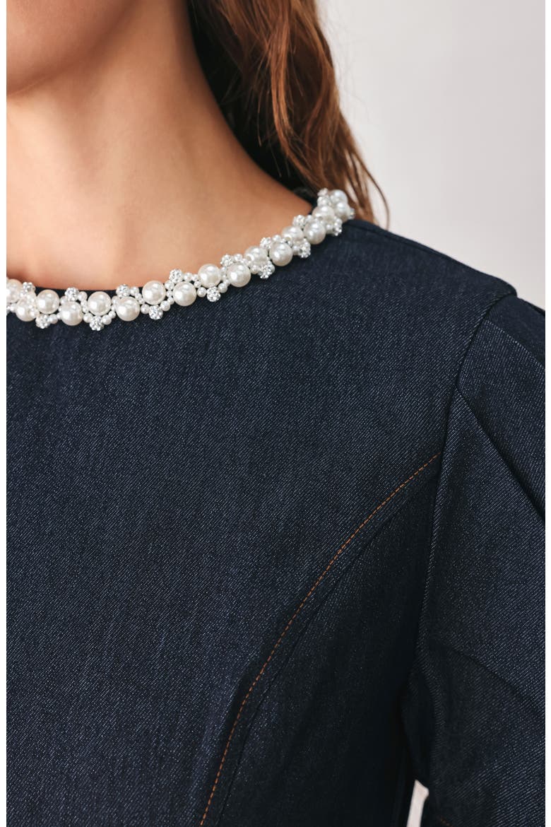 Embellished Short Sleeve Denim Minidress, Alternate, color, DARK DENIM