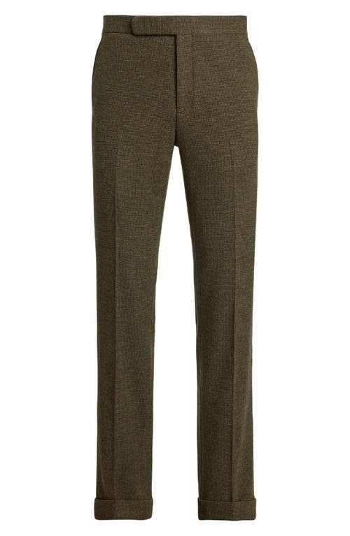 Ralph Lauren Purple Label Flat Front Wool & Silk Blend Tick Weave Suit Pants In Green