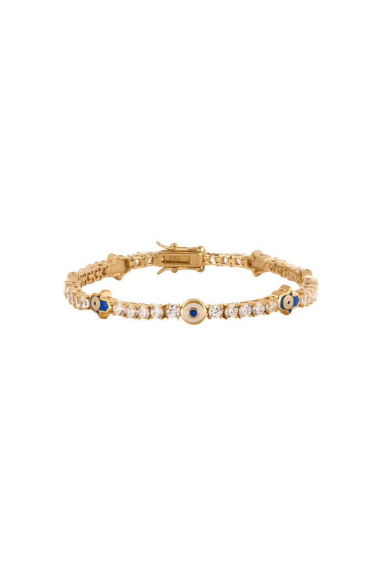 Warden of Peace Gold Evil Eye & Hamsa Tennis Bracelet, Main, color, Gold
