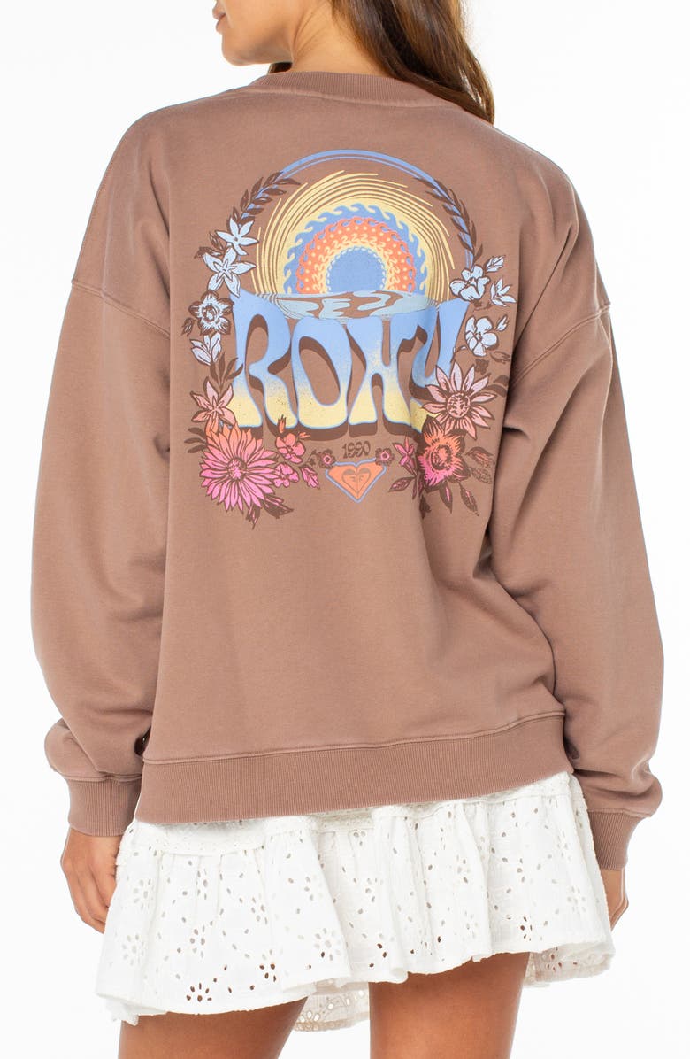 Roxy Lineup Oversize Cotton Blend Graphic Sweatshirt, Alternate, color, Brownie
