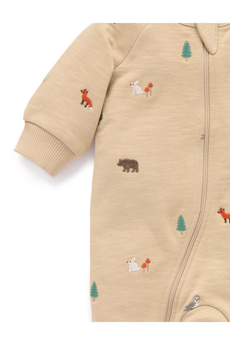Embroidered Fleece Zip Baby Footie, Alternate, color, Woodland Broderie