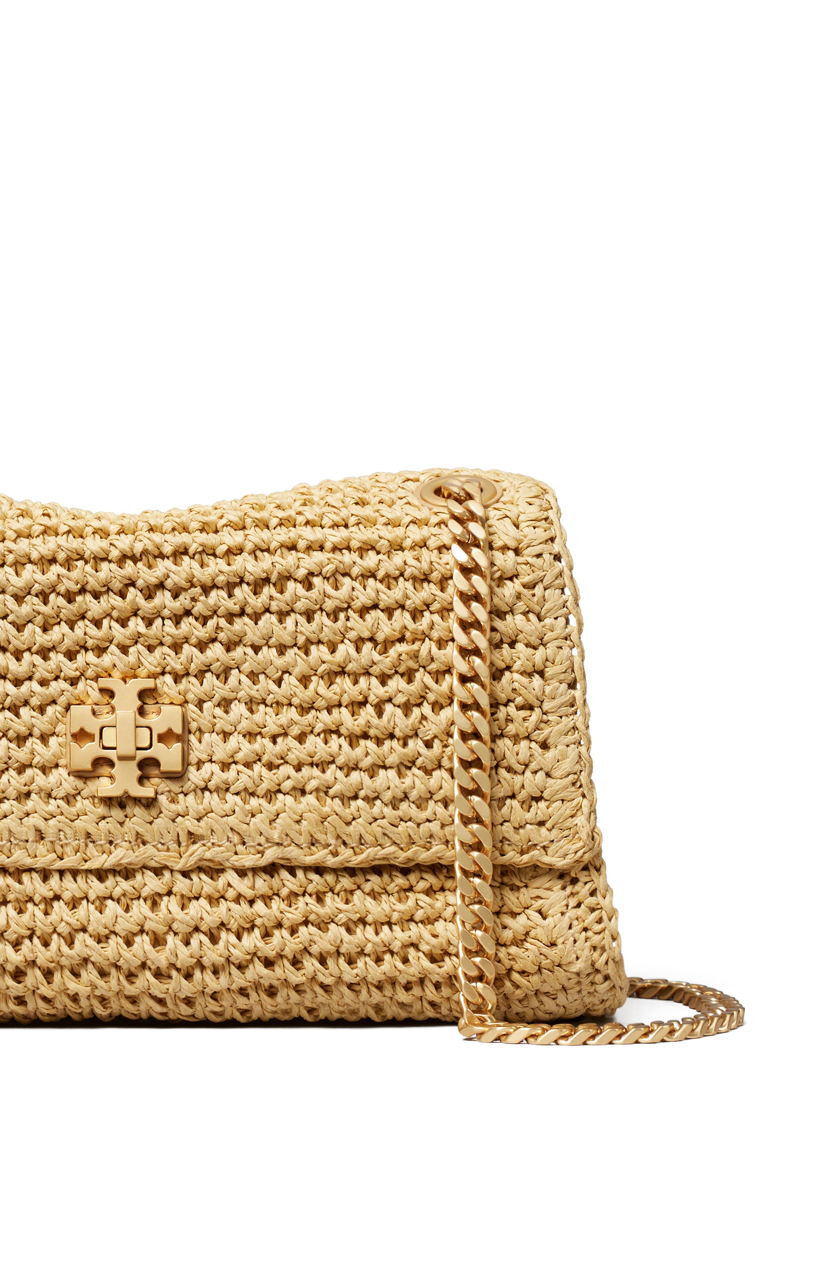 Tory Burch Mini Kira Turnlock Straw Convertible Shoulder Bag, Alternate, color, Natural