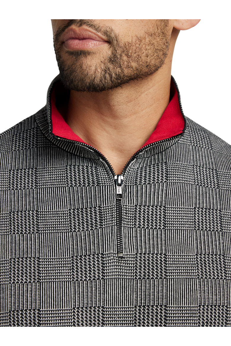 Cotton Quarter Zip Mock Neck Sweater, Alternate, color, BLACK/WHITE GLEN PLAID
