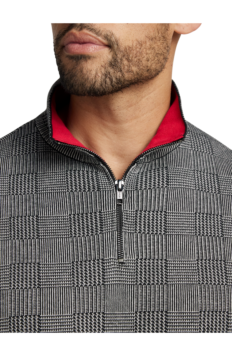 Paul Fredrick Cotton Quarter Zip Mock Neck Sweater, Alternate, color, Black/White Glen Plaid