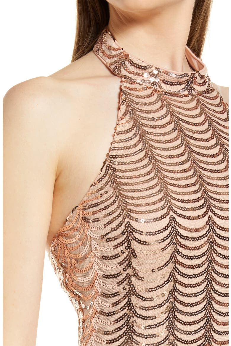 Emi Rose Sequin Halter Gown, Alternate, color, GOLD