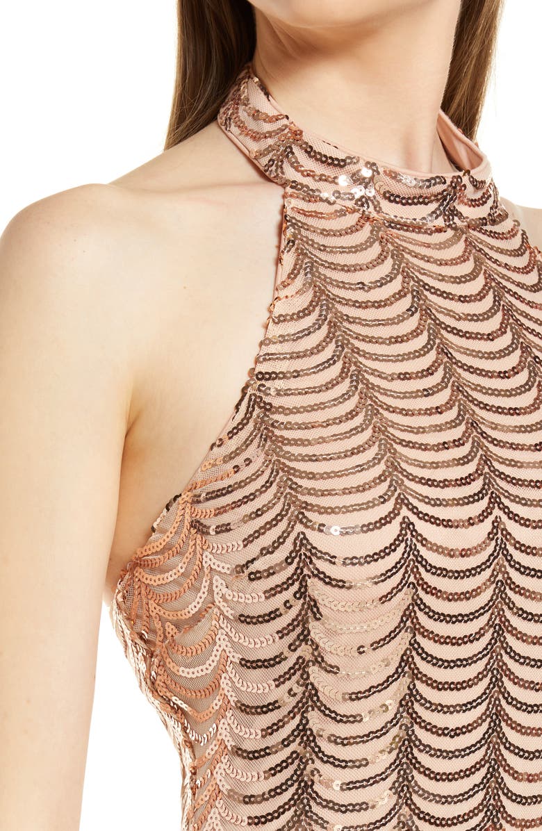 Lulus Emi Rose Sequin Halter Gown, Alternate, color, 