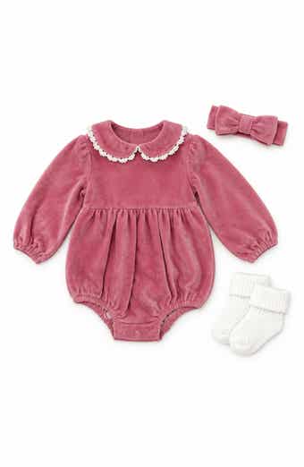 3-Piece Velour Romper with Peter Pan Collar Set
