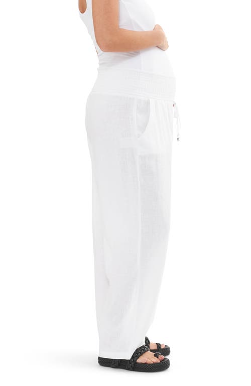 Ripe Maternity Indi Shirred Linen Blend Wide Leg Maternity Pants In White