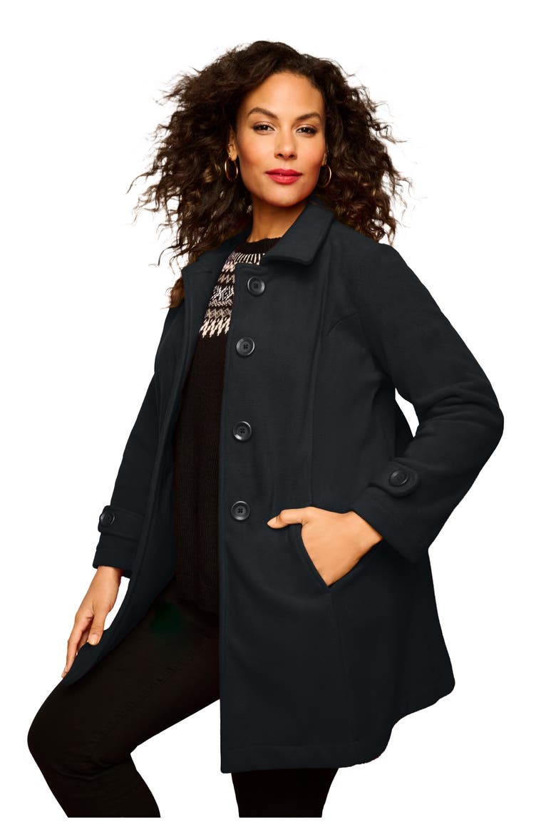Plus Size Button Up Fleece Jacket, Main, color, BLACK