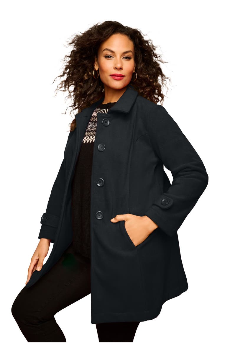 Roaman's Plus Size Button Up Fleece Jacket, Main, color, Black