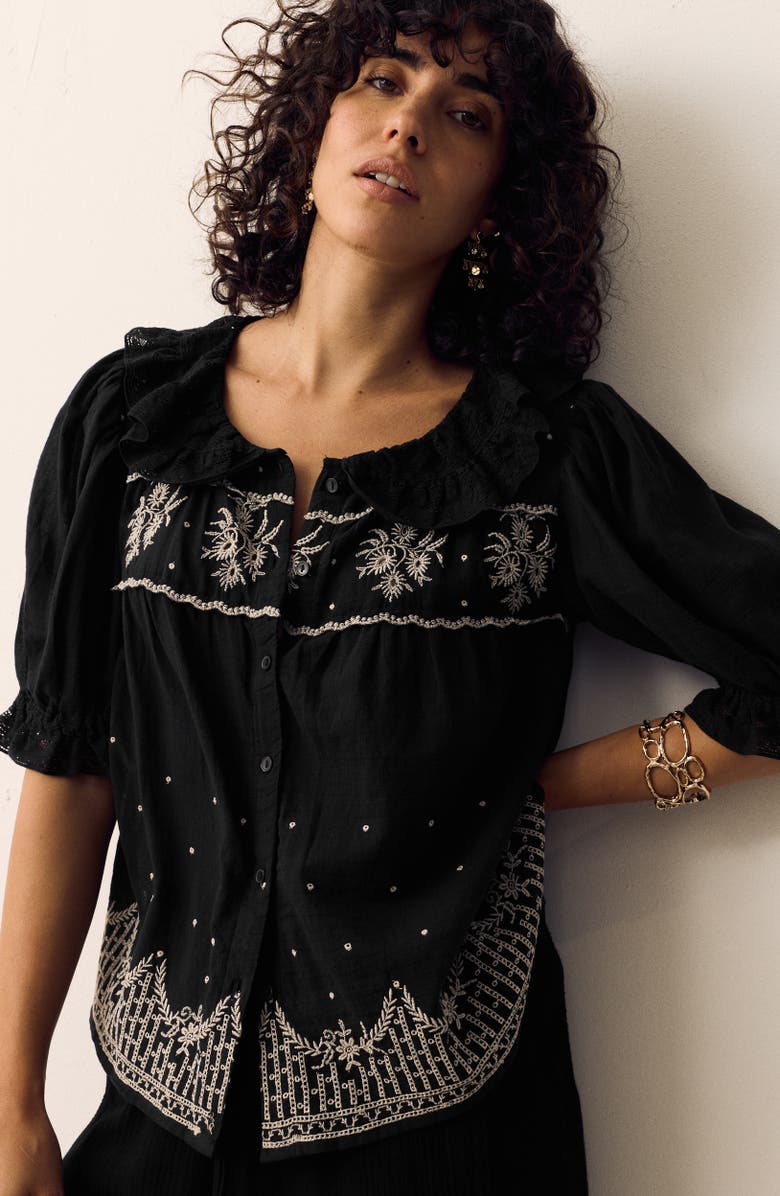 PER UNA BY M&S Embroidered Lace Collar Top, Alternate, color, Black/ Multi