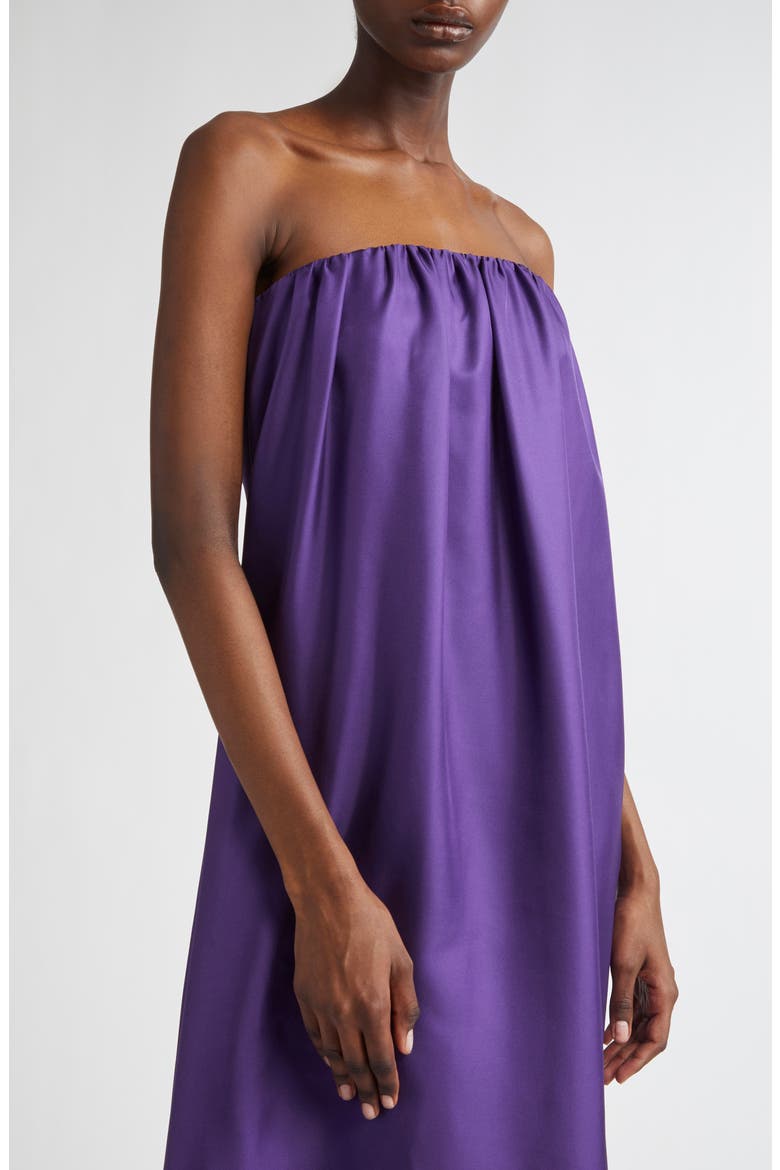 Edda Strapless Silk Twill Dress, Alternate, color, PURPLE