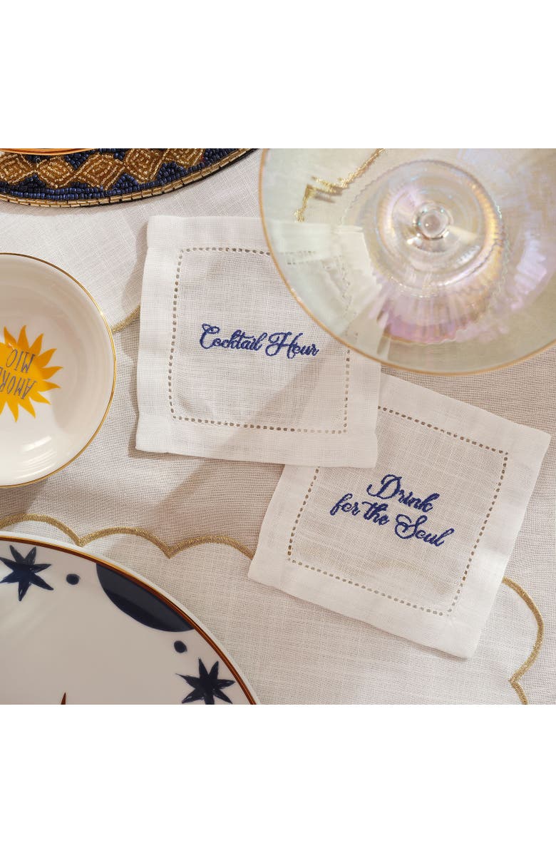 Zsa Zsa Zsu Prusa 4Pcs Embroidered 100% Polyester Cocktail Napkin 8 Pcs Set, Alternate, color, White