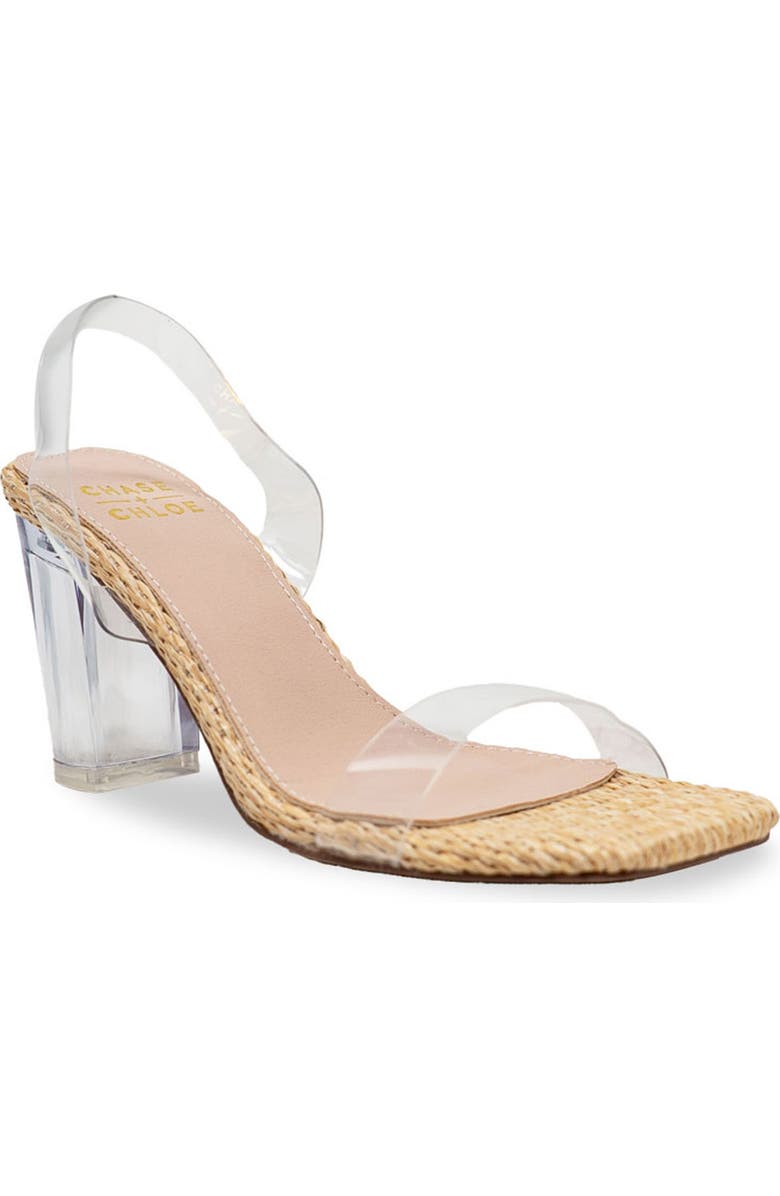 CHASE AND CHLOE Chase Slingback Lucite Block Heel Sandal, Main, color, Beige Woven