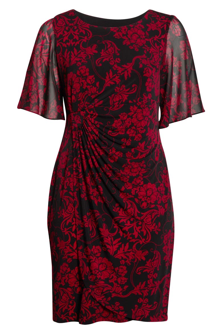 Flutter Sleeve Cocktail Dress, Alternate, color, RED