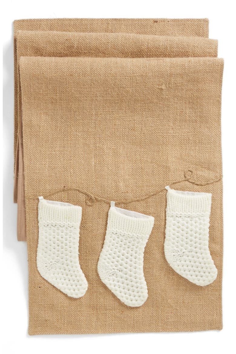 Linen Runner with Knit Socks, Main, color, BEIGE