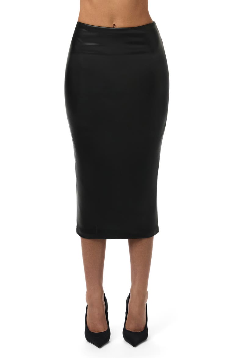 Faux Leather Midi Skirt, Main, color, BLACK