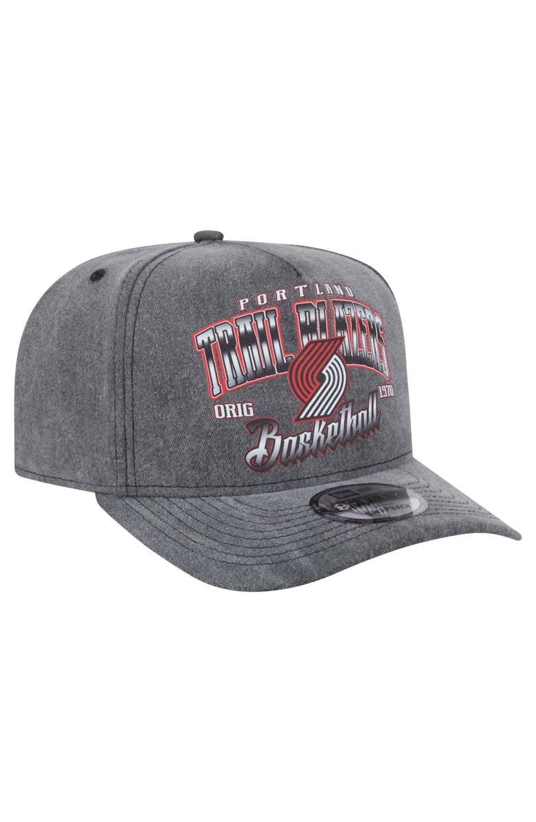 New Era Men's New Era Charcoal Portland Trail Blazers Throwback Washed Pre-Curved 9FIFTY Snapback Hat, Alternate, color,