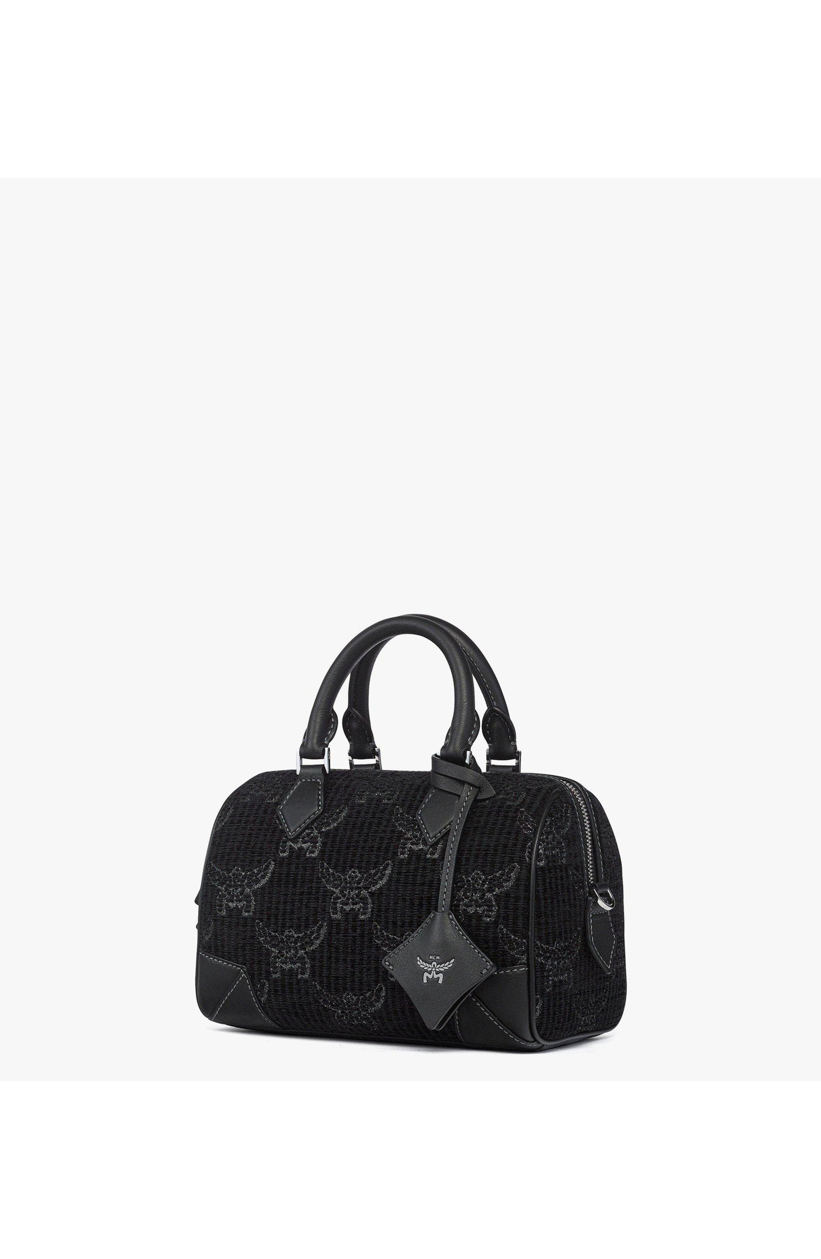 MCM Small Ella Boston Bag in Lauretos Lurex Jacquard, Alternate, color, Black