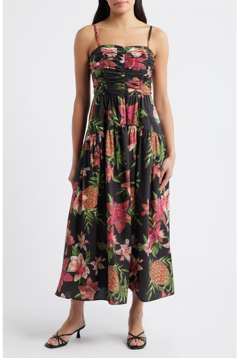 Floral Cotton Midi Dress, Main, color, BLACK MULTI