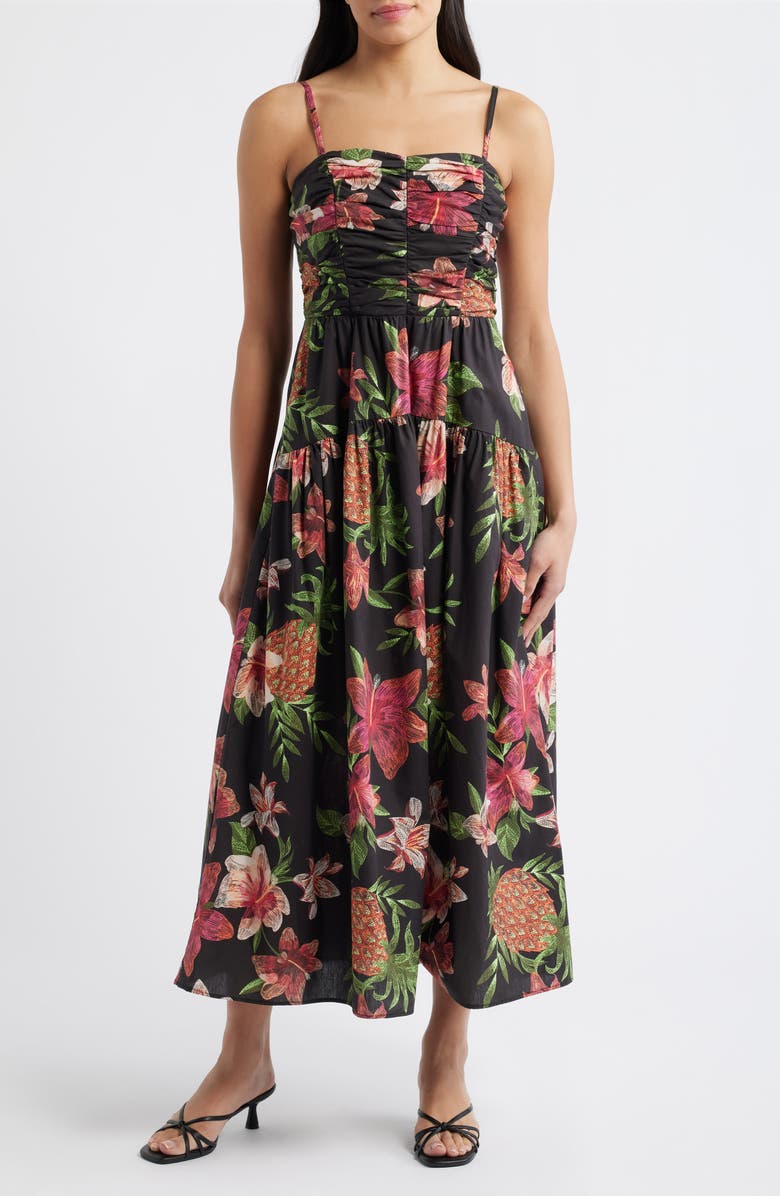 Vince Camuto Floral Cotton Midi Dress, Main, color, Black Multi