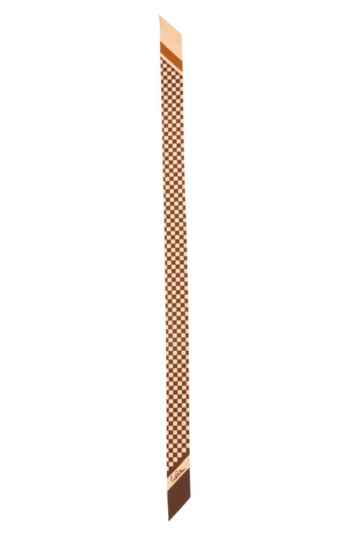 Lost Pattern Checkerboard Skinny Silk Scarf In Brown