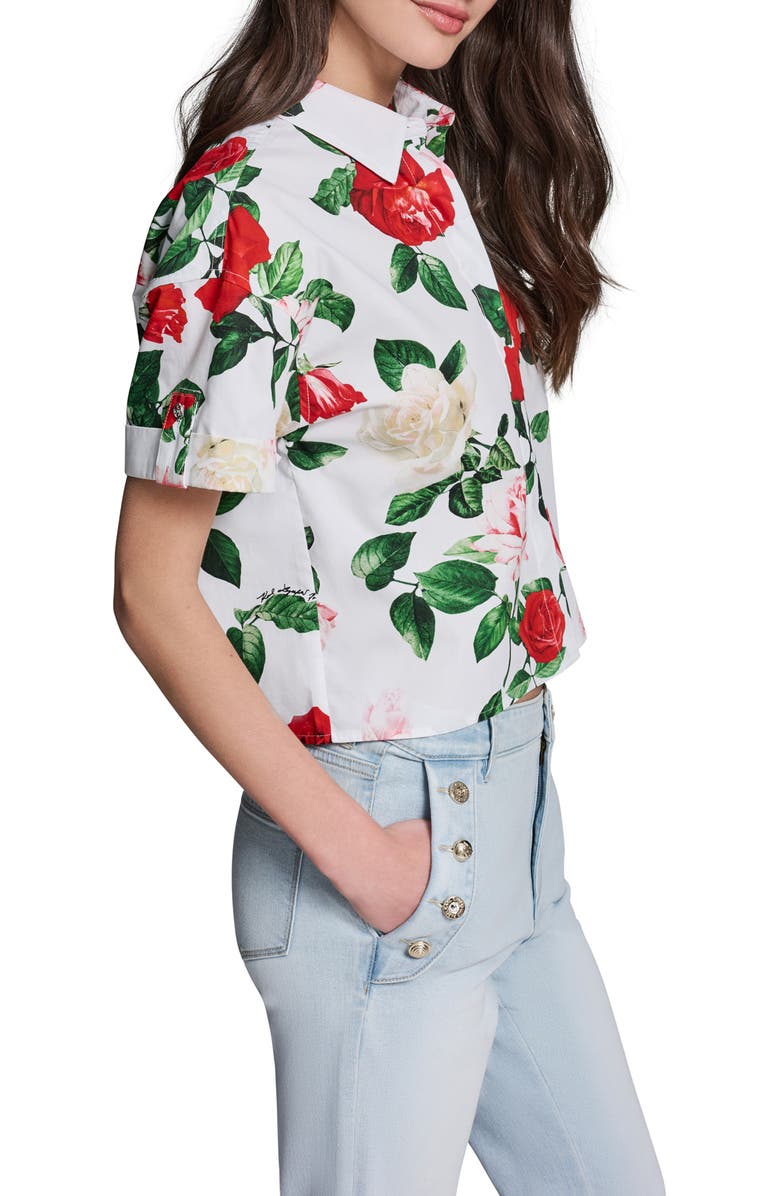 KARL LAGERFELD PARIS Rose Print Shirt, Alternate, color, Soft White Multi
