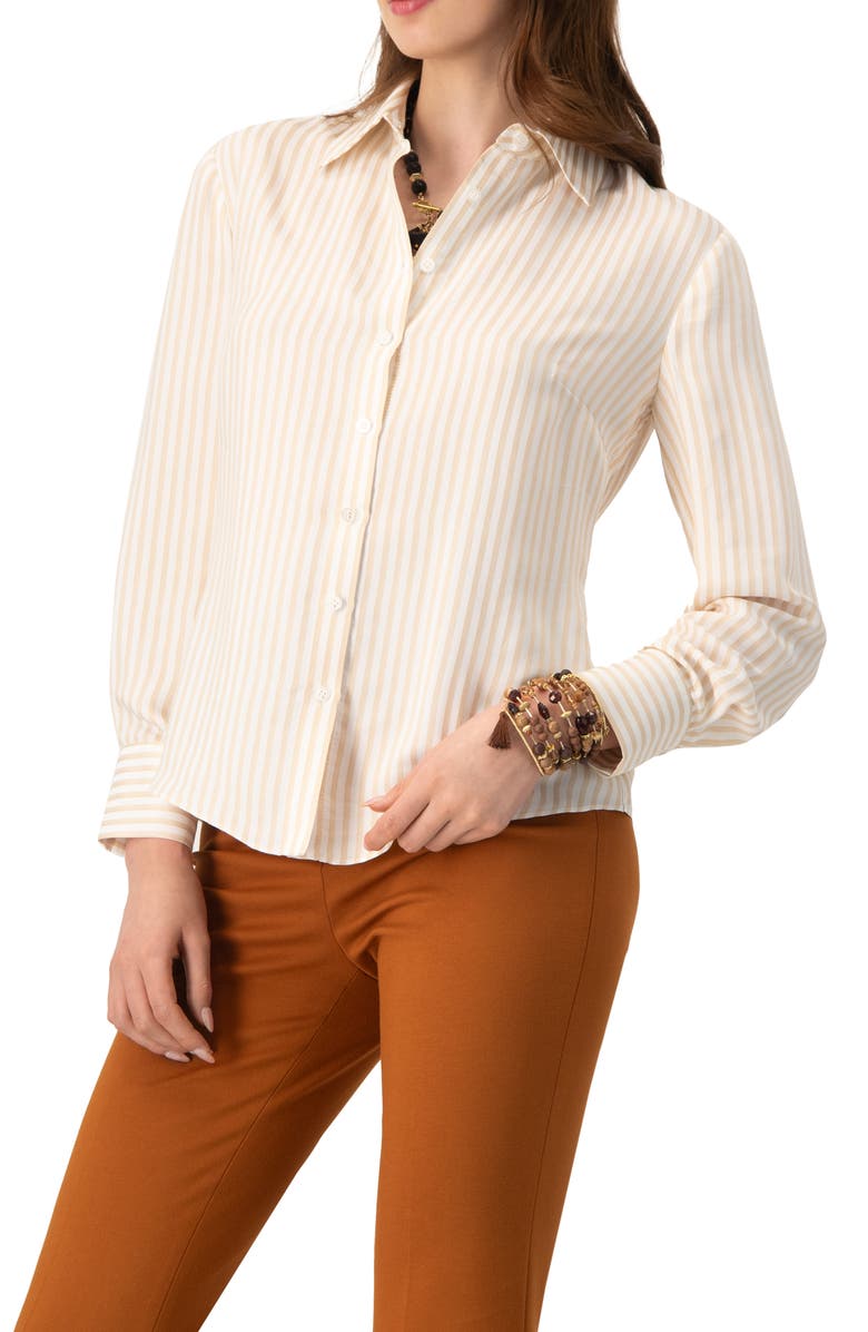IVONNE Classic Striped Shirt, Alternate, color, Beige